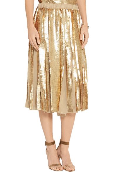 Sequined Silk Georgette Pleated Skirt 